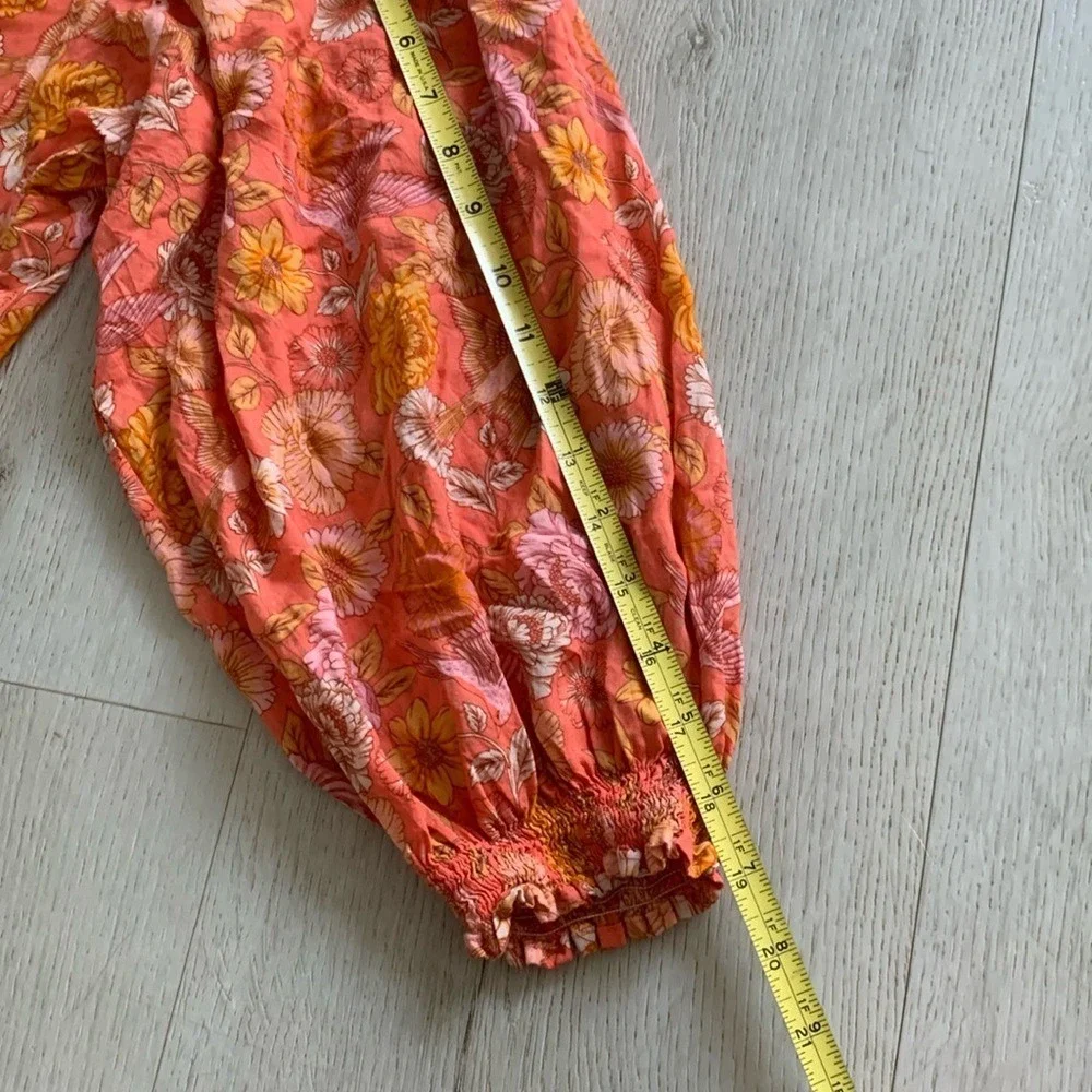ELF Wrap Dress made by hand Size L birds Floral print ruffle smocked waist tie - Picture 10 of 16